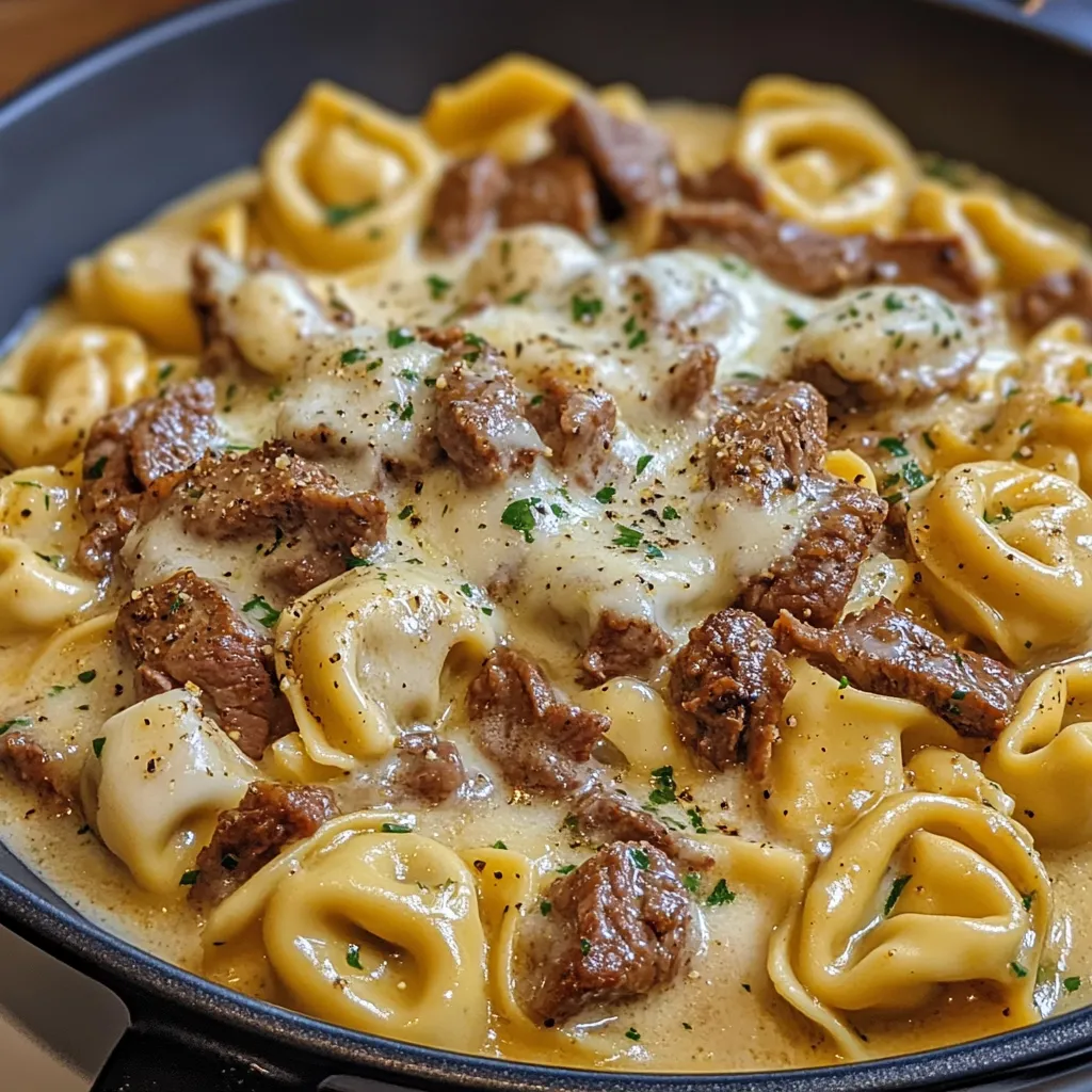 Cheesesteak Tortellini in Rich Provolone Sauce