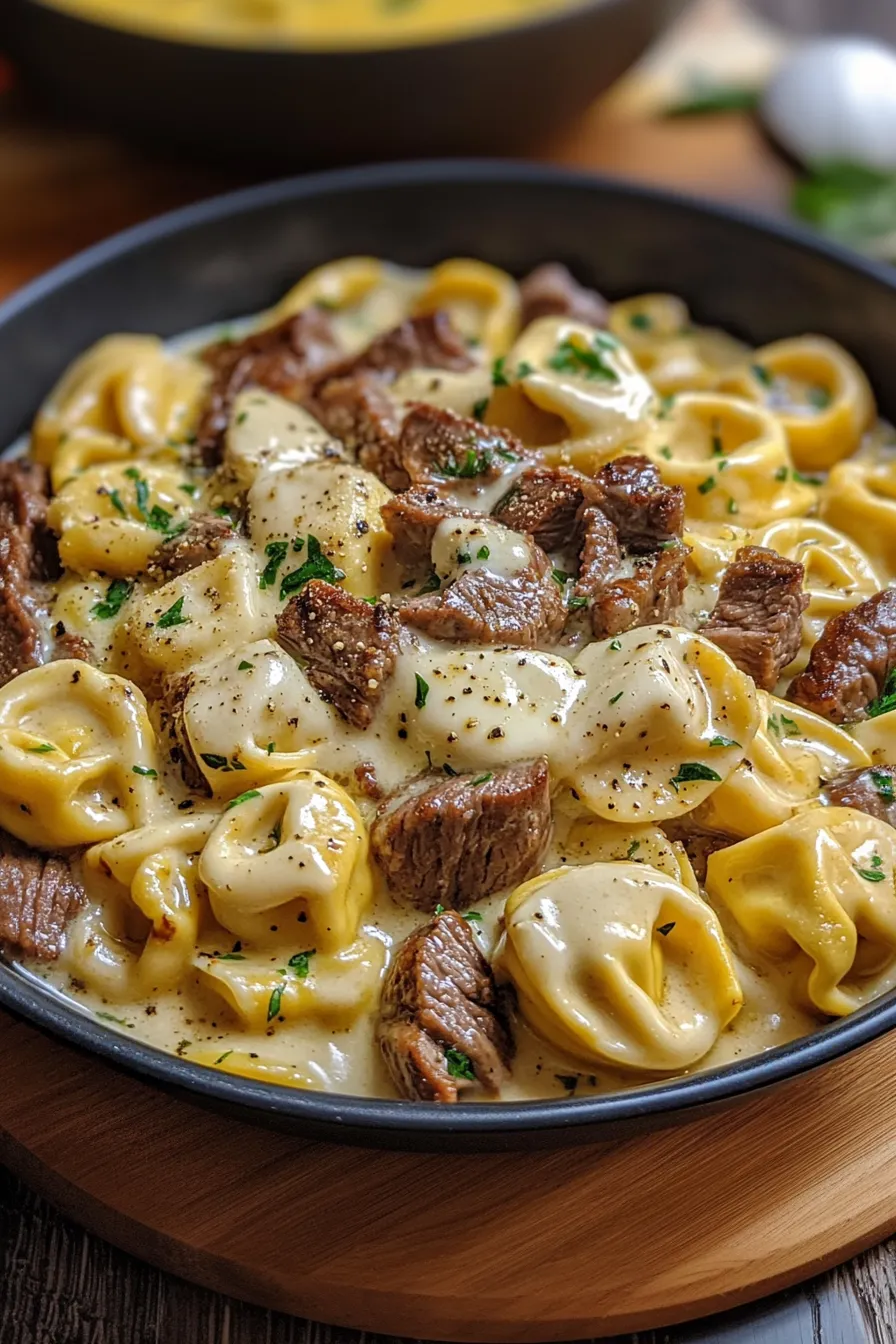 Cheesesteak Tortellini in Rich Provolone Sauce