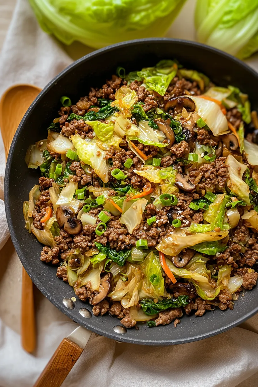 Chinese Ground Beef and Cabbage Stir Fry