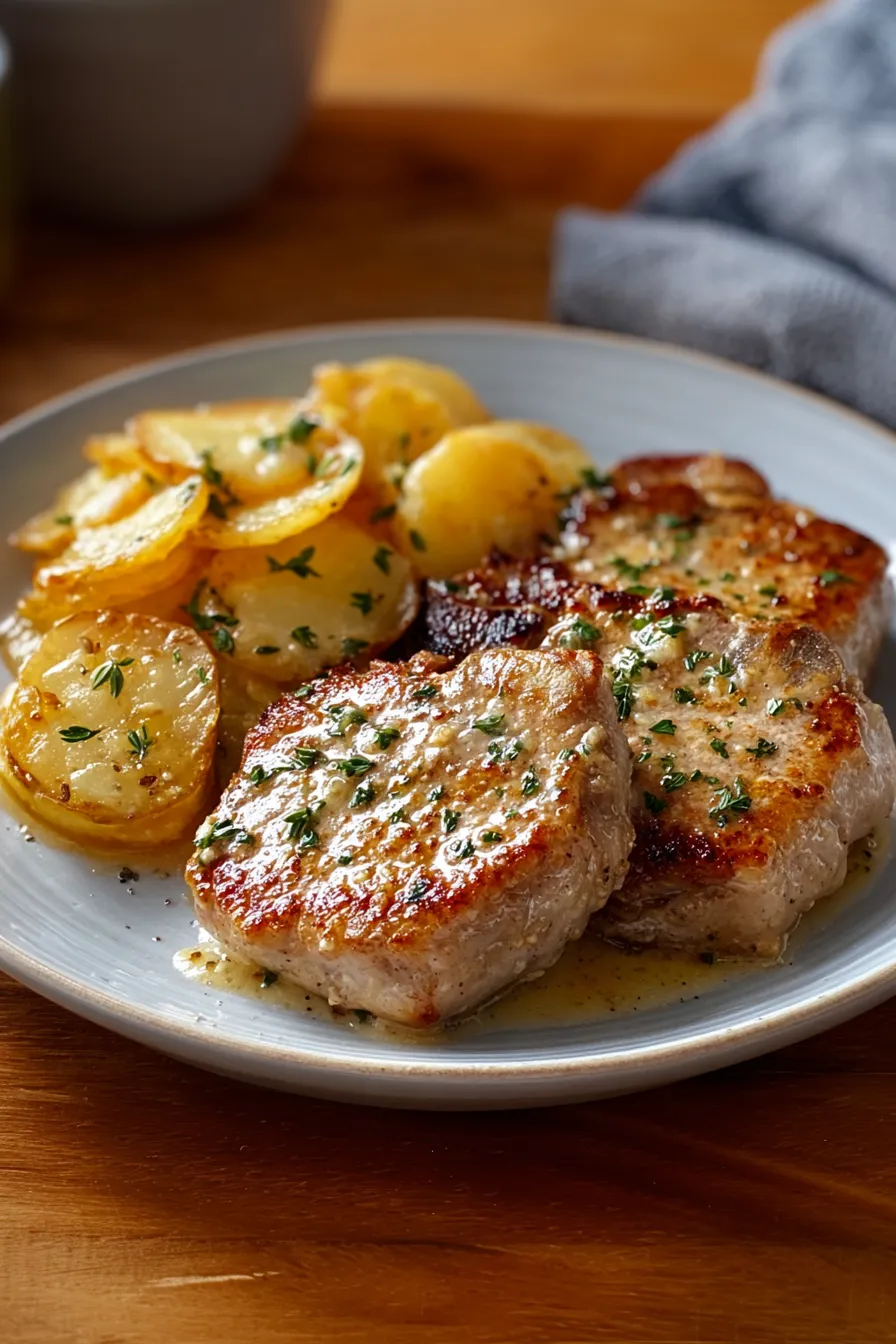 Garlic Parmesan Pork Chops with Cheesy Scalloped Potatoes