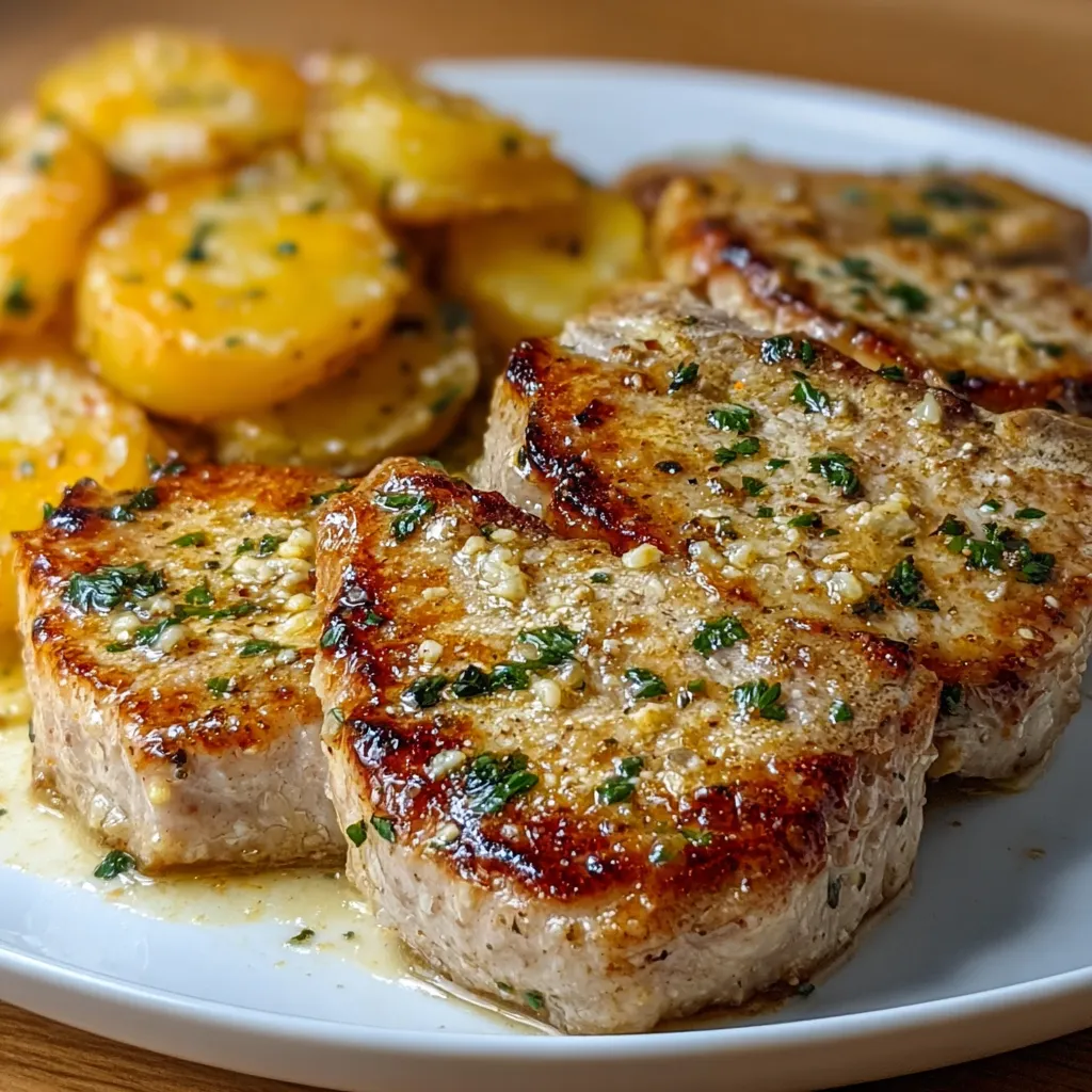 Garlic Parmesan Pork Chops with Cheesy Scalloped Potatoes