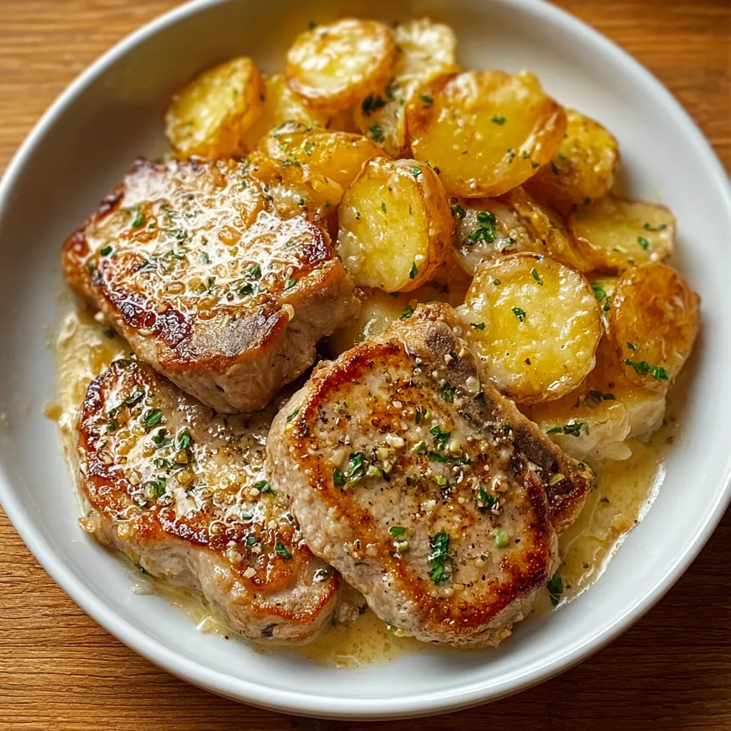 Garlic Parmesan Pork Chops with Cheesy Scalloped Potatoes