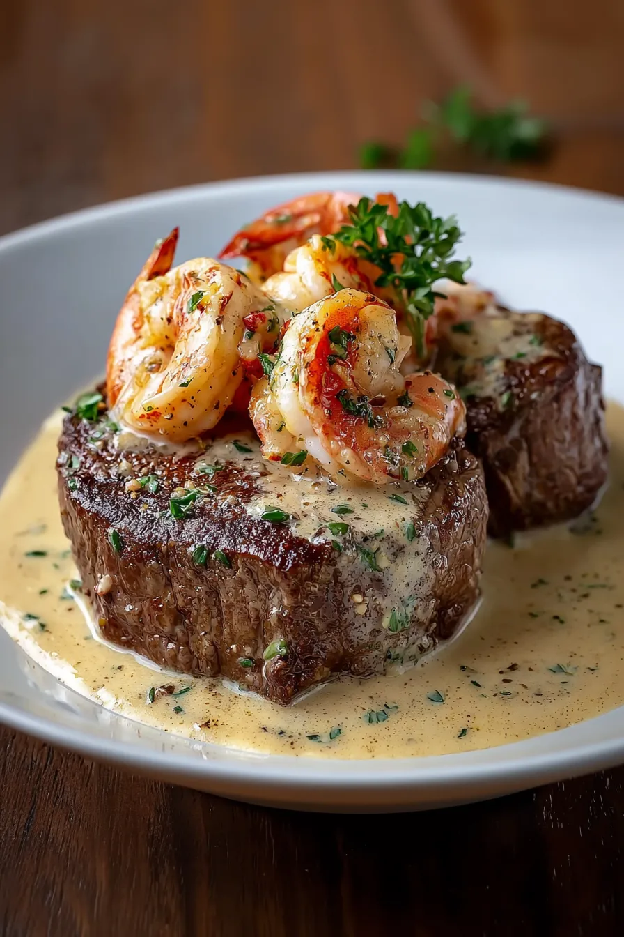 Filet Mignon with Shrimp and Lobster Cream Sauce
