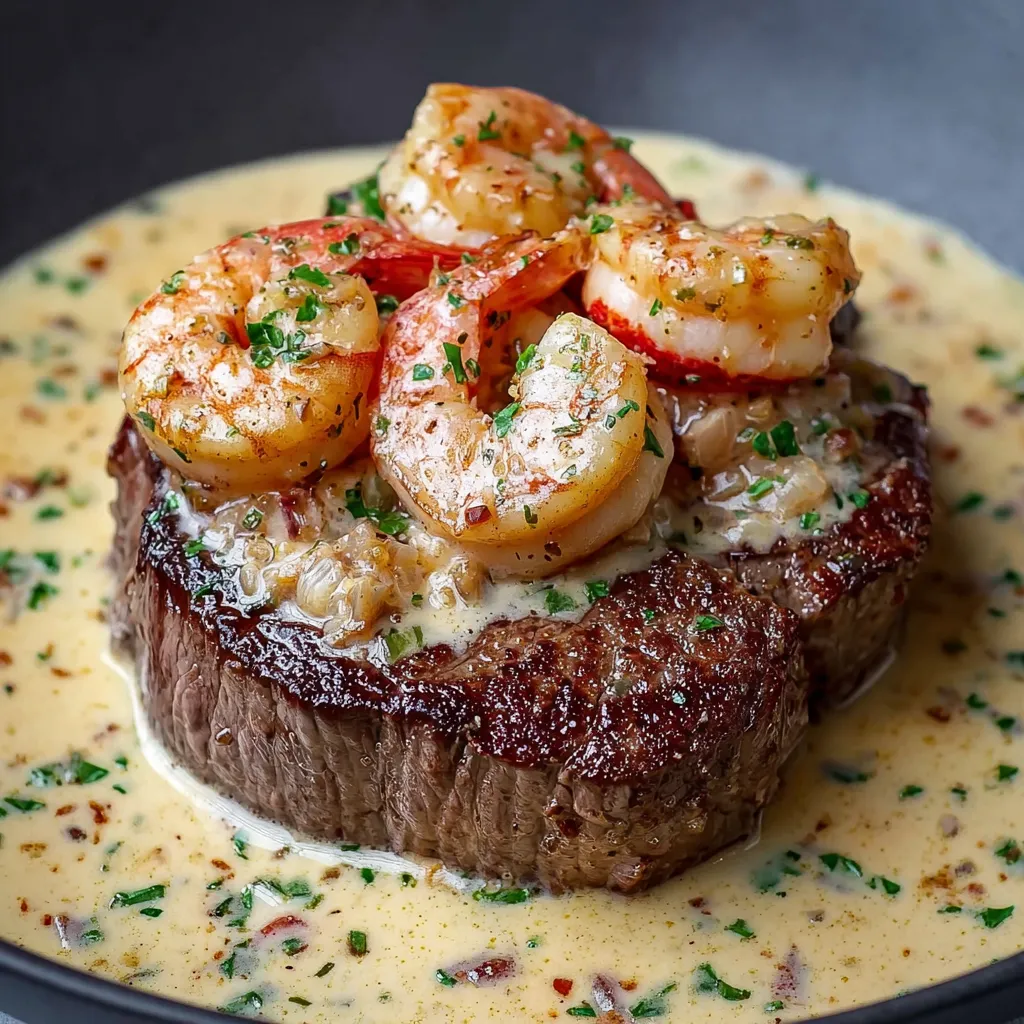 Filet Mignon with Shrimp and Lobster Cream Sauce