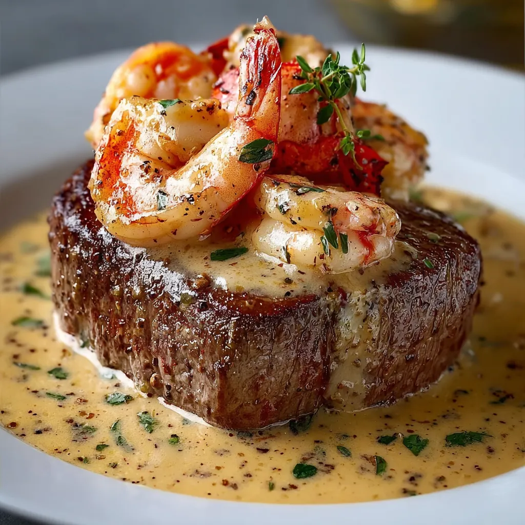 Filet Mignon with Shrimp and Lobster Cream Sauce