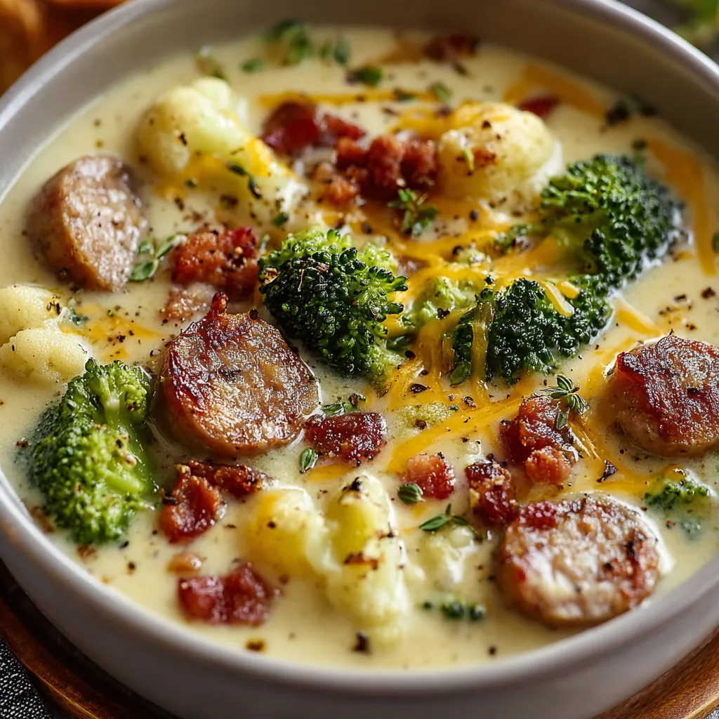 Broccoli Cauliflower Cheese Soup with Sausage