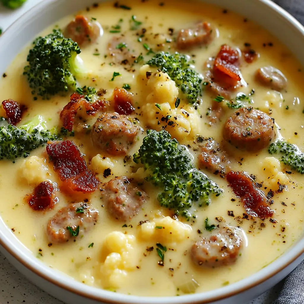 Broccoli Cauliflower Cheese Soup with Sausage