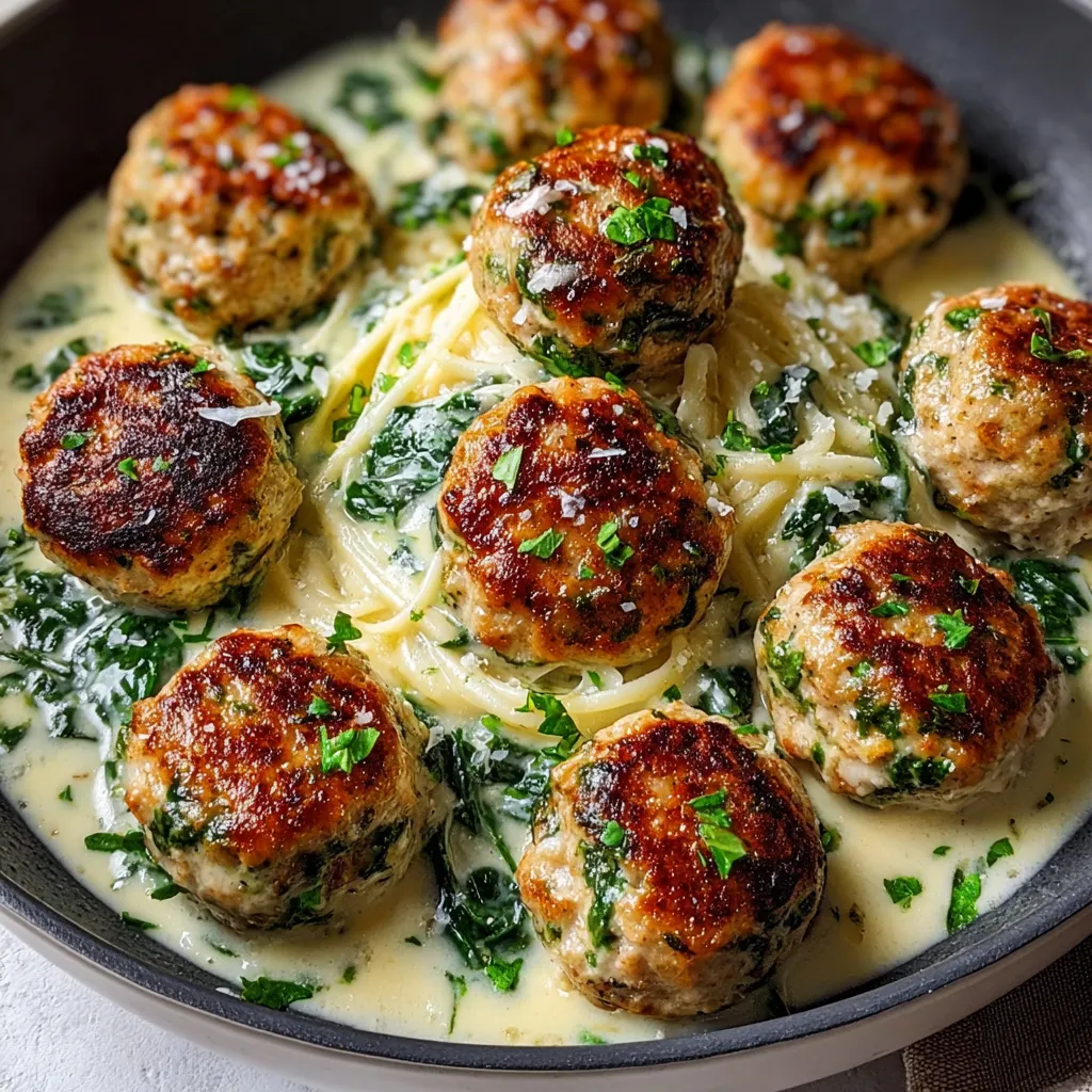 Chicken Ricotta Meatballs with Spinach Alfredo Sauce