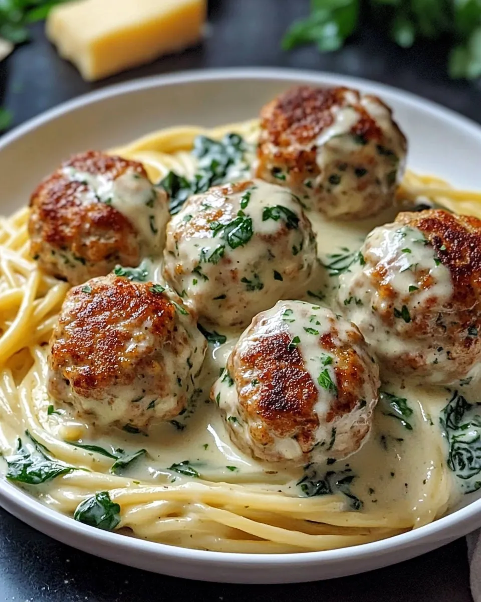 Chicken Ricotta Meatballs with Spinach Alfredo Sauce