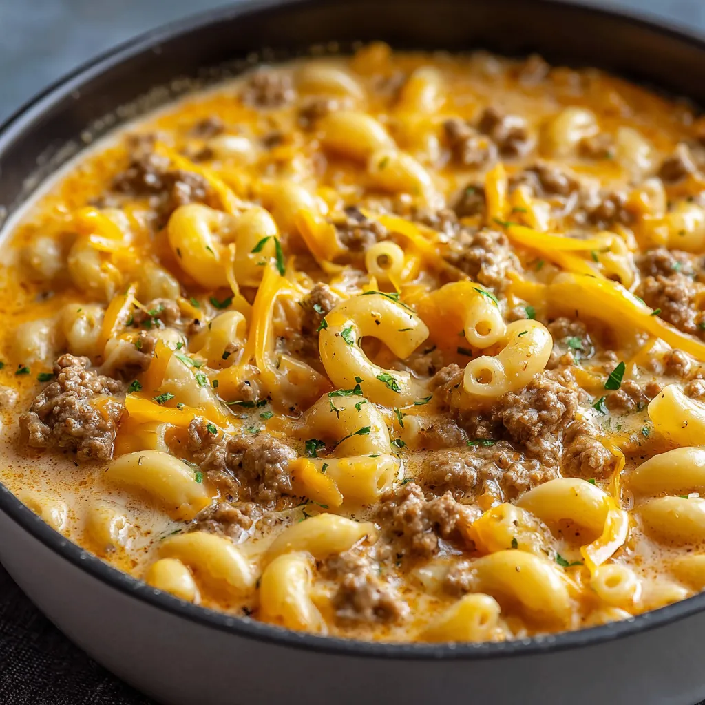One-Pot Macaroni Cheeseburger Soup