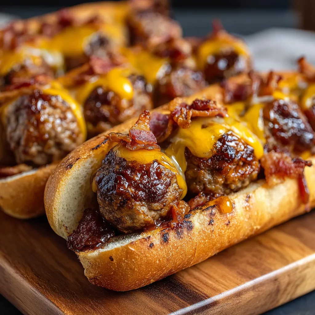 Bourbon BBQ Bacon Cheeseburger Meatball Subs Ready in 30 Minutes