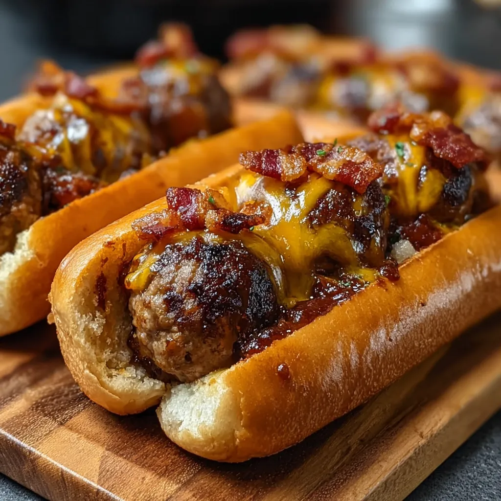 Bourbon BBQ Bacon Cheeseburger Meatball Subs Ready in 30 Minutes