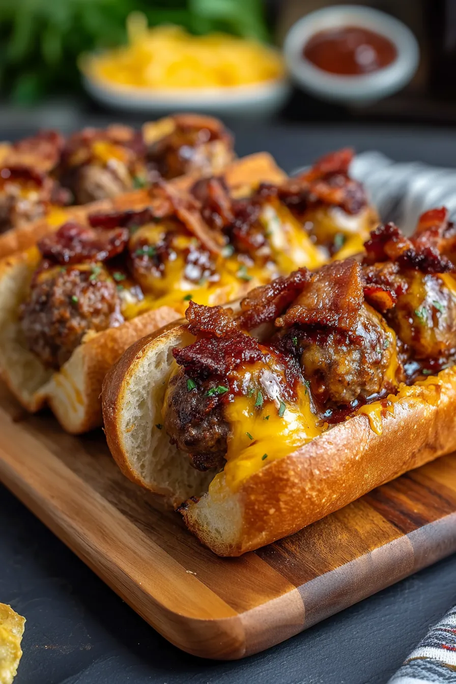 Bourbon BBQ Bacon Cheeseburger Meatball Subs Ready in 30 Minutes