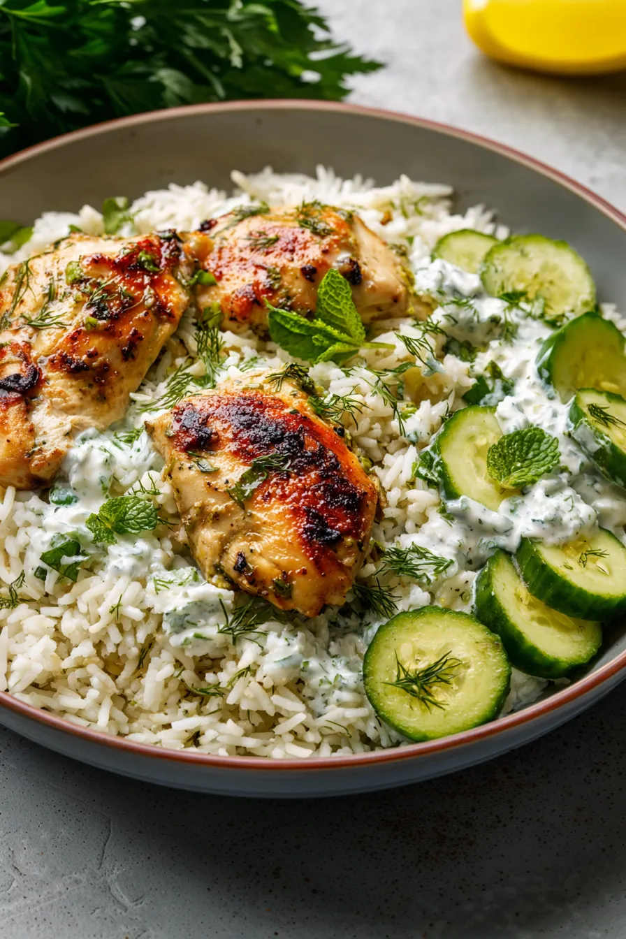 Dump-and-Bake Chicken Tzatziki with Rice Recipe