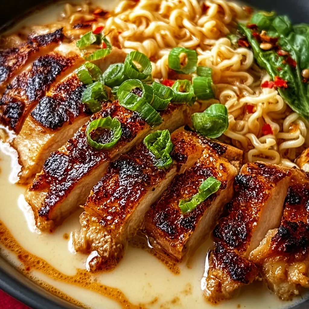 Fiery Chicken Ramen with Creamy Garlic Sauce